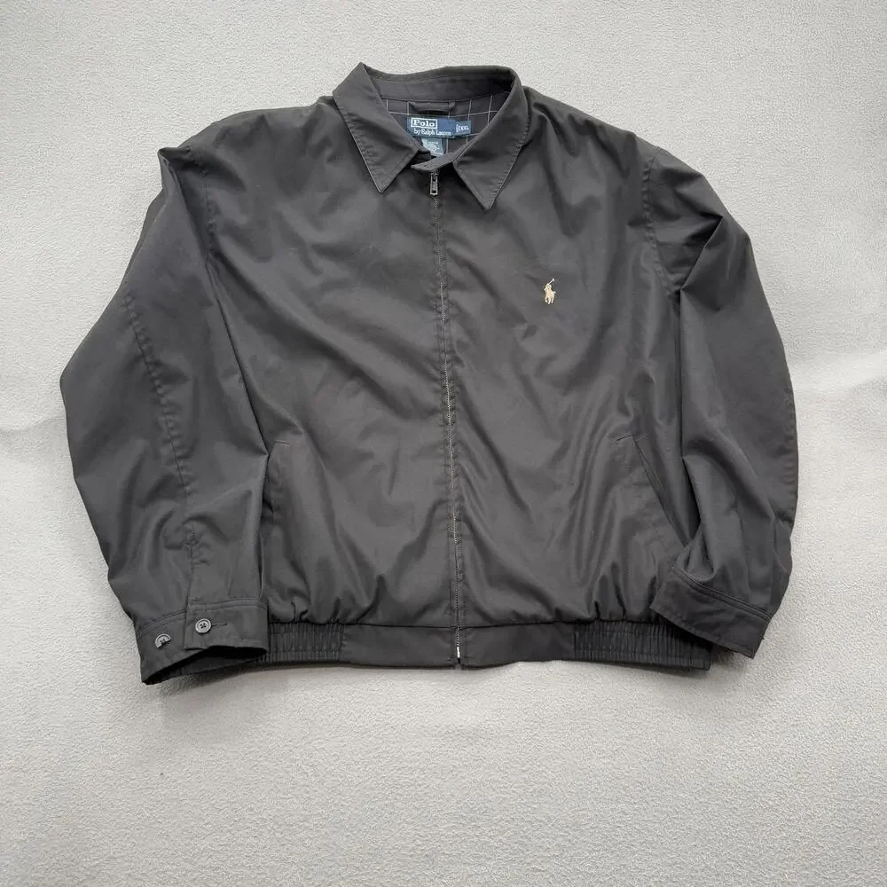 Polo Ralph Lauren Jacket Mens 2XL XXL Black Harrington Windbreaker Pony Logo‎